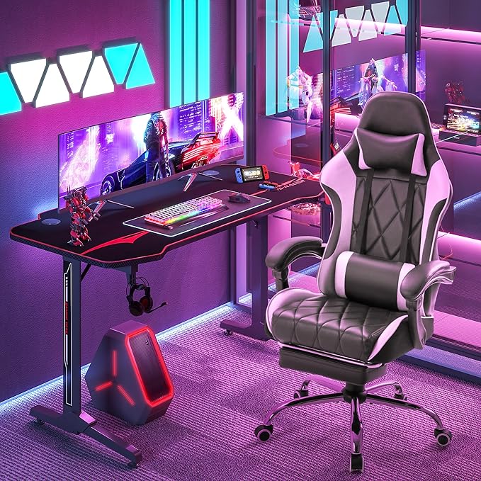 Homall Gaming Chair Computer Chair with Footrest and Massage Lumbar Support Ergonomic High Back Video Game Chair with Swivel Seat and Headrest (White)