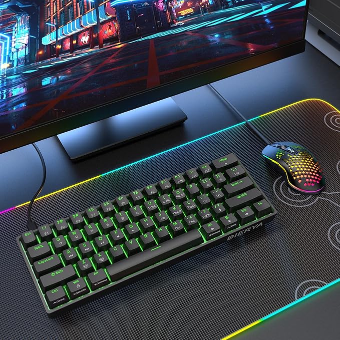 DIERYA 60% Mechanical Keyboard DK61se Wired Gaming Keyboard with Brown Switches LED Backlit Ultra-Compact 61 Keys Mini Office Keyboard for Windows Laptop PC Gamer Typist（Black）