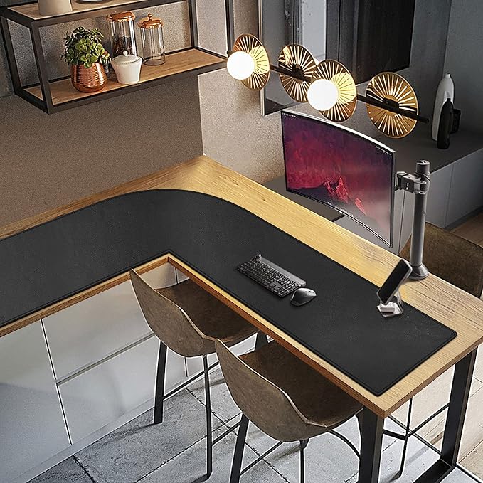 Cacoy 54 x 59 L-Shaped Desk Pad PU Leather Corner Desk Mat L Shape Gaming Computer Mouse Pad Waterproof Office Writing Mat Corner Mouse Mat for L Shape Computer Desk Black
