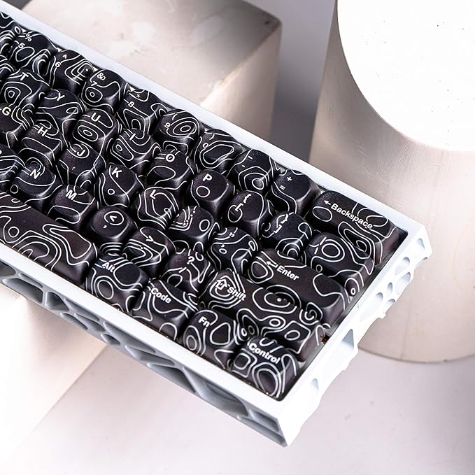 dagaladoo Black Topographic Keycaps SetMOA Profile PBT Key caps100 PercentDye-Sub 129-key Custom Keyboard Keycap for 100% 75% 65% 60% TKL US Layout Mechanical Keyboard