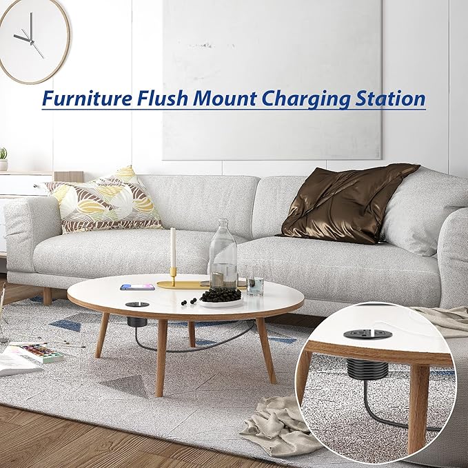 3 inch Desktop Power Grommet USB C20W Fast Charging StationFurniture Recessed Power Strip2 Outlets3 USB PortsFlush-Mount for Desktop Workspace Essential Desk Outlet2 Pack (Black)
