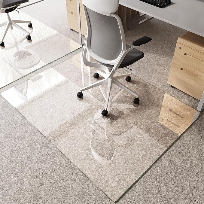 Tempered Glass Chair Mat 58x44 – Ultra-Clear Office Chair Mat for Hardwood Floors &amp Low-Pile Carpets – Heavy-Duty 0.2 Scratch-Resistant Surface with Non-Slip Pads – Supports 1000 lbs