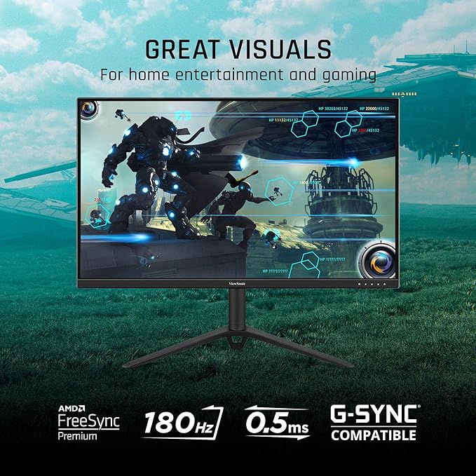 ViewSonic VX2728J 27 Inch 1080p IPS Gaming Monitor with 180Hz 0.5ms FreeSync Premium NVIDIA G-Sync Compatible Advanced Ergonomics HDMI and DisplayPort Inputs (Renewed)