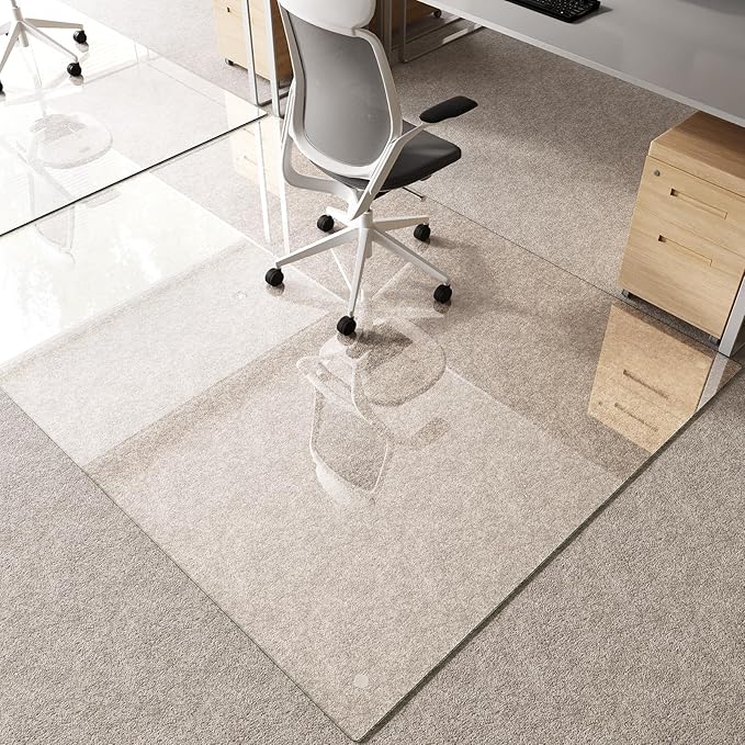 Tempered Glass Chair Mat 80x60 – Ultra-Clear Office Chair Mat for Hardwood Floors &amp Low-Pile Carpets – Heavy-Duty 0.2 Scratch-Resistant Surface with Non-Slip Pads – Supports 1000 lbs