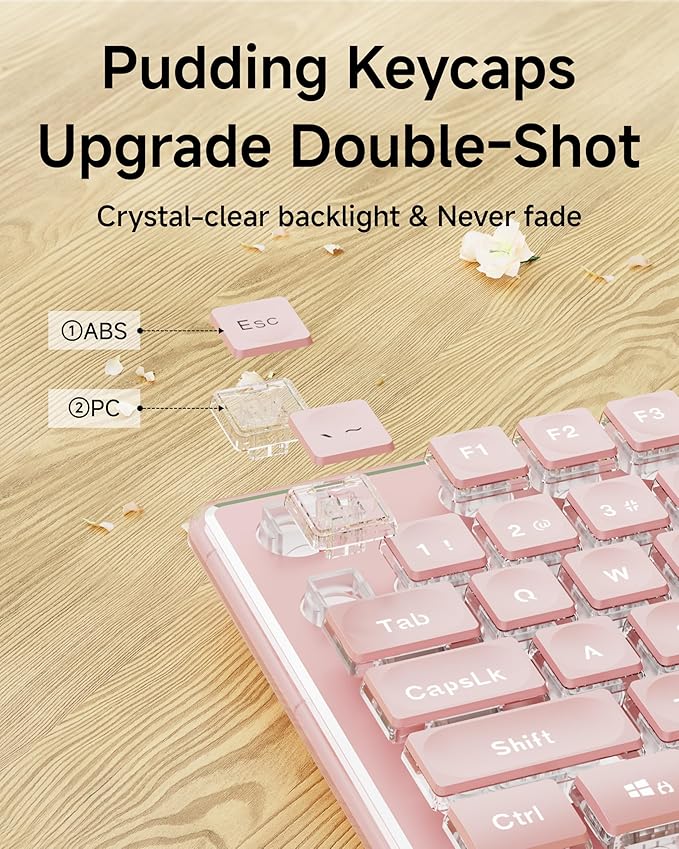 V3 Wireless Keyboard and Mouse with Single Backlit Metal Panel Bluetooth/2.4G Rechargeable Computer Keyboard and Mouse Combo Silent Lighted Full Size Cute Keyboards-Pink