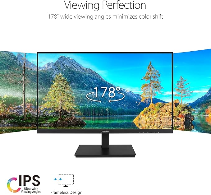 ASUS 24”1080P Monitor(VA24DQSB)-Full HDIPS75HzSpeakers Adaptive-Sync Low Blue Light Flicker Free VESA Mountable Frameless HDMI DisplayPort VGA USB hub Height Adjustable Black12.8x21.3x2.1