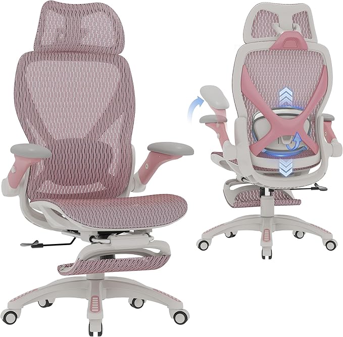 ELABEST X100 Ergonomic Mesh Office Chair with Footrest Big and Tall Hone Desk Chair with 5D Flip-Up Arms Adjustable 3D Lumbar SupportGaming &amp Executive Computer Chairs