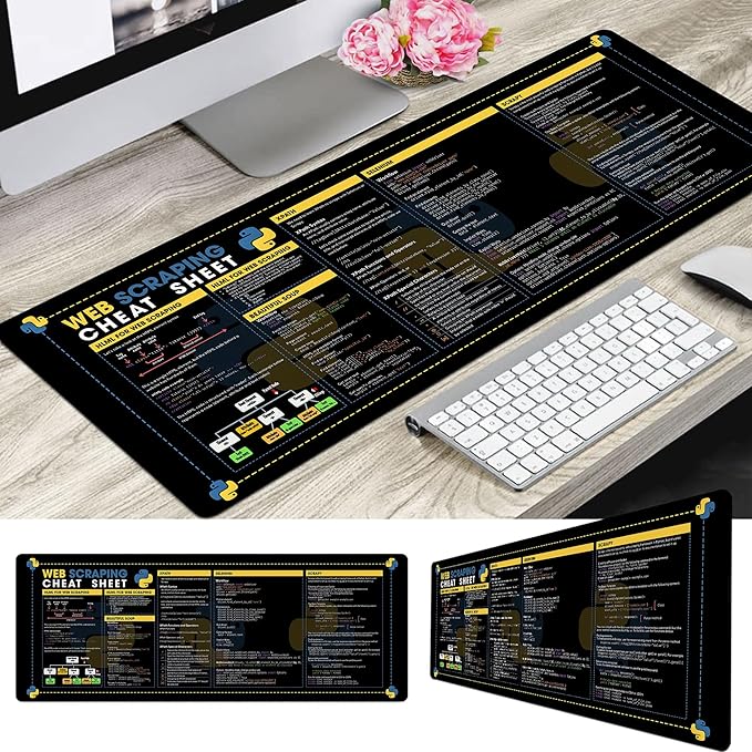 Web Scraping Cheat Sheet Mouse Mat Large Mouse Pad for Developers Quick Guide for Coders Essential Computer Accessories for Study Work and Reference Purposes NVA