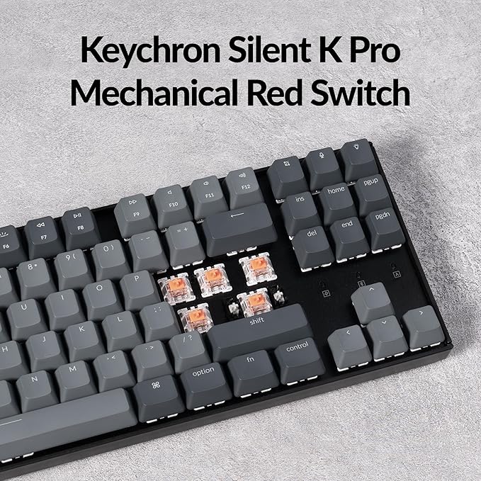 Keychron K8 Wireless Mechanical Keyboard – Silent Red Switch for Quiet Office and Gaming TKL 87 Keys Soft White LED Backlight Bluetooth &amp USB-C Wired Connectivity Compatible with Mac and Windo