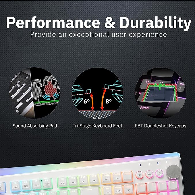 iRocks K71R Wireless RGB Mechanical Gaming KeyboardBrown SwitchesPBT 107 Keys NKRORGB Backlit Pro Keyboard for Gaming and WorkDual Interface Wireless &amp Wired Windows Laptop PC MacWhite