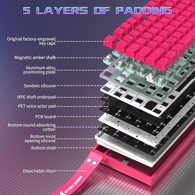 ATTACK SHARK R82HE 75% Rapid Trigger Mechanical Gaming Keyboard WiredHall Effect Magnetic SwitchAdjustable Actuation Esports8KHz Polling Rate0.08ms Latency with C01 Ultra Lighting Cable (White)