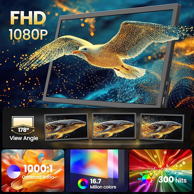 FANGOR 15.6 Inch Portable Monitor FHD 1080P Monitor for Laptop HDR IPS Computer Gaming Display USB-C HDMI Screen Extender with Smart Cover for PC Laptop Phone Mac Xbox PS4/5 Switch Dual Speaker