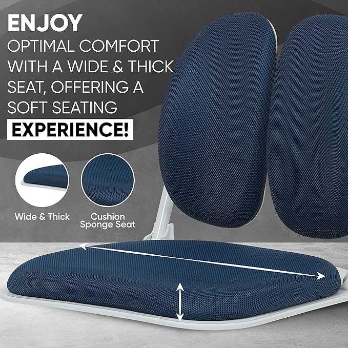 Made in Korea Dual-Backrests Ergonomic Floor Chair With Back Support - Meditation Gaming Reading Chair for Adults Foldable (Blue)