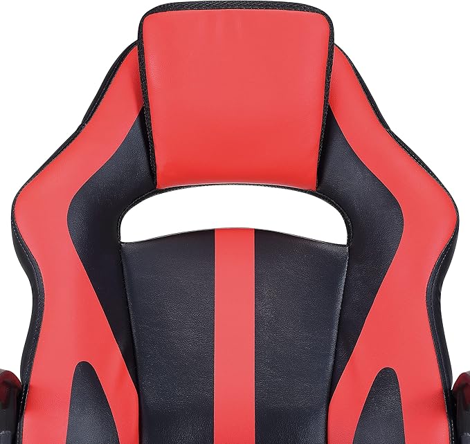 OSP Home Furnishings Influx Adjustable Faux Leather Gaming Chair with Lumbar Support and Full 360 Rotation Red Accents