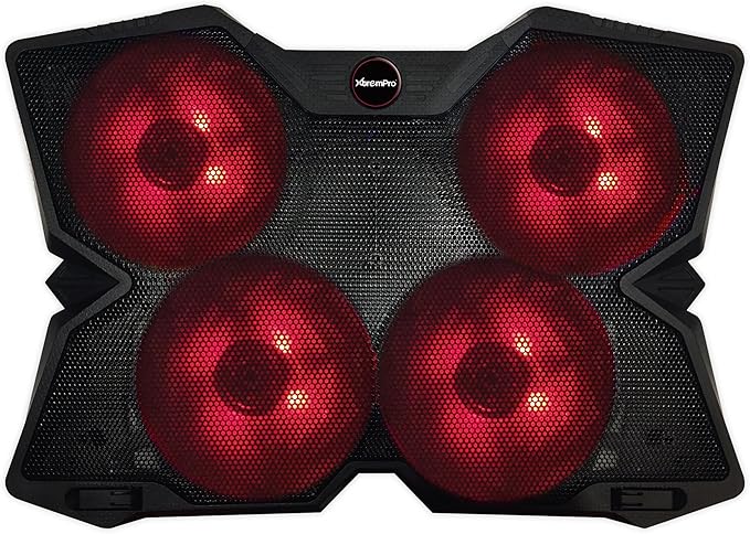 Portable Metal Mesh Laptop Cooler Cooling Pad 4 Quiet Fans w/Red LED Light Adjustable Height Up to 17 Inch Notebook 2 USB Interface w/Speed Control Switch Non-Slip - Black (11148)