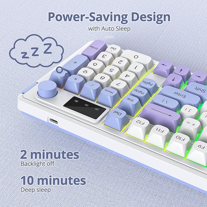 Owpkeenthy 96% Membrane Keyboard Wireless 100% Quiet Mechanical Feeling Gaming Keyboard Gasket RGB Keyboard with Knob &amp Number Pad Triple Mode Bluetooth 5.0/2.4G/Wired for Laptop Desktop(98 Blue)