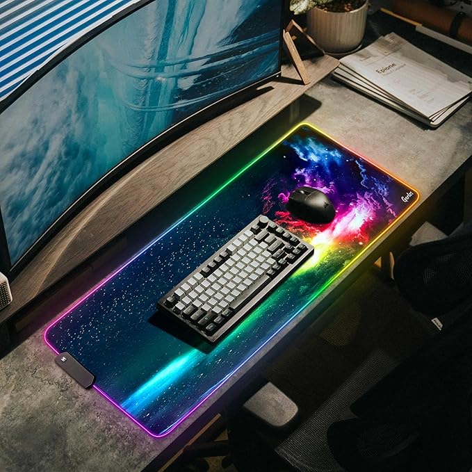 Gerlos RGB Large Gaming Mouse Pad Extended Soft LED Mouse Pad Non-Slip Rubber Base Water Resist Keyboard Pad Computer Mousepad 31.5×11.8 inches