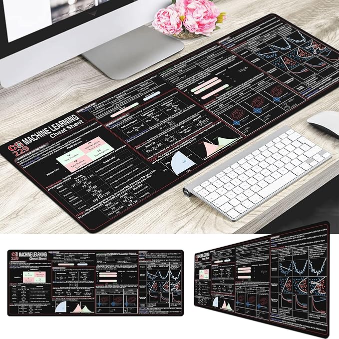 CS229 Machine Cheat Sheet Mouse Mat KMH Mouse Pad Data Scientists Engineers Large Desk Mat CS229 Quick Reference Mousepad Essential Computer Accessories for Study Work and Reference Purposes