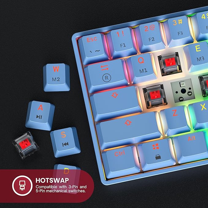 HK GAMING GK61 60% v3 | Hotswap Mechanical Gaming Keyboard | 61 Keys Multi Color RGB LED Backlit for PC/Mac Gamer | US Layout (Blue Cherry Mx Speed Silver)