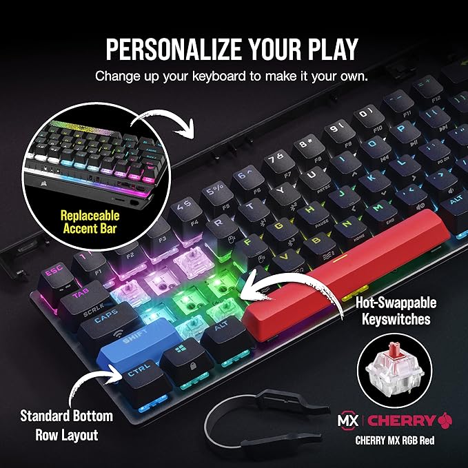 Corsair K70 PRO Mini Wireless RGB 60% (CH-9189010-NA) Mechanical Gaming Keyboard (Fastest Sub-1ms Wireless Swappable Cherry MX Red Keyswitches) QWERTY NA Layout - Black (Renewed)
