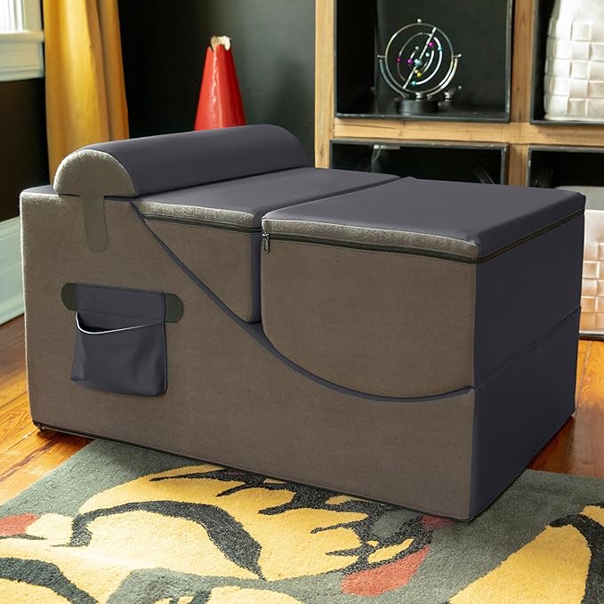 Jaxx Flexx V-Tex Convertible 3 in 1 Gamer Chair Table &amp Ottoman w/Adjustable Headrest &amp Pocket - Vinyl Black