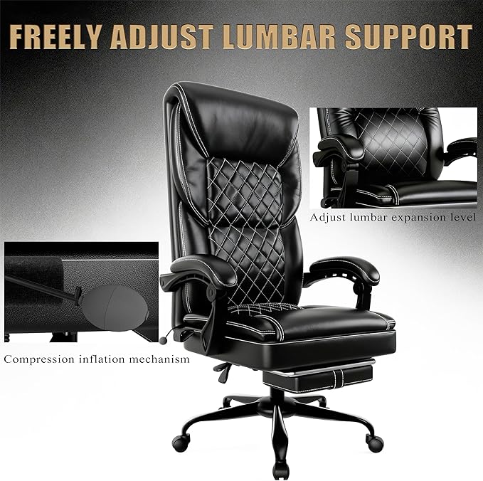 Gaming Chair Office Chair with Inflatable Lumbar Support Ergonomic Comfortable Wide Computer Chair with Footrest and Linked Soft Armrests High Back 3D Enveloping Seat Cushion