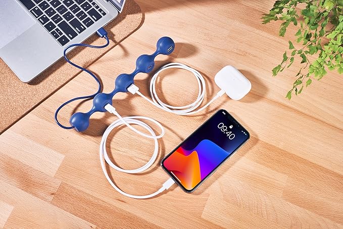 LEXON Peas HUB-C USB Hub with 2 USB-A and 2 USB-C Ports Multiport USB Extender for MacBook Ultrabooks and Tablets USB C to USB Adaptor Supports Charging and Data Transfer - Dark Blue