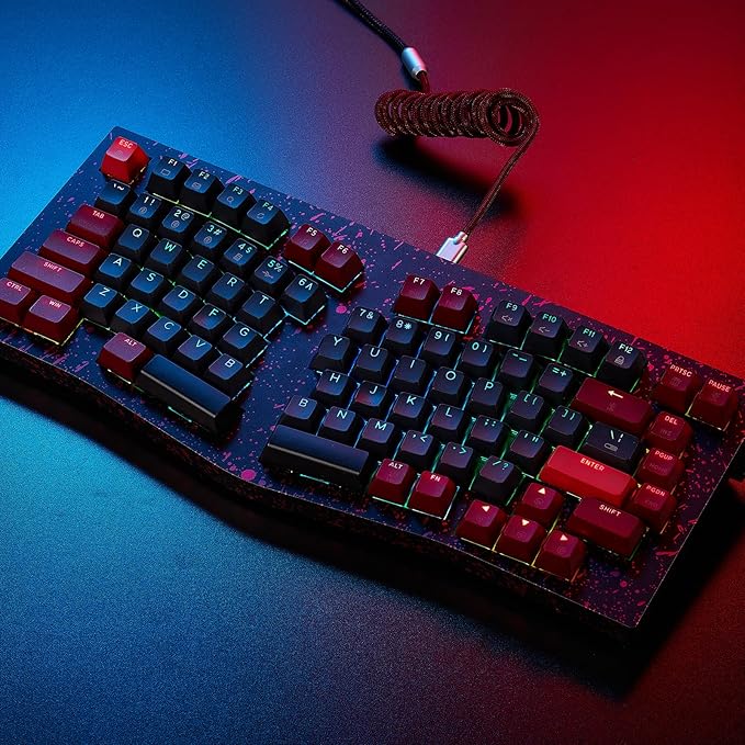 Hexgears F2 - Aluminum Custom Mechanical Keyboard Split Alice 83 Key Layout Ergonomic Keyboard Hot Swappable Creamy Linear Switch BT5.0/2.4GHz/USB-C RGB Backlit for Win/Mac (Burgundy)