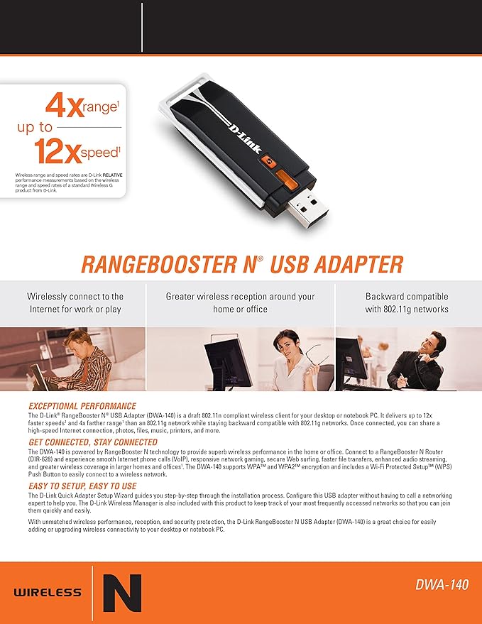 D-Link DWA-140 RangeBooster Draft 802.11n Wireless USB Adapter