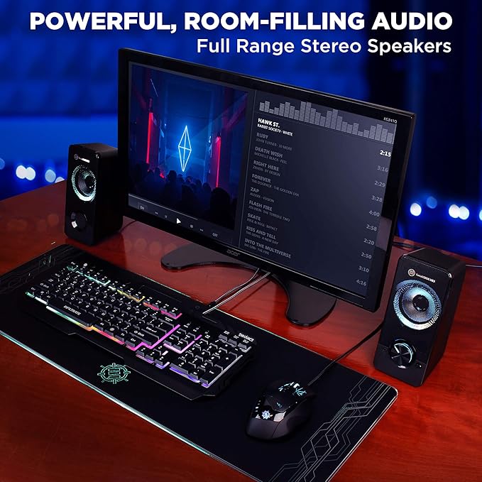 GOgroove UB3 Computer Speakers for Desktop and Laptop - Monitor Speakers with Loud Bass 2.5 Inch XL Drivers for 12W of Power Built-in Headphone and AUX Input Ports Computer Speakers for Desktop PC