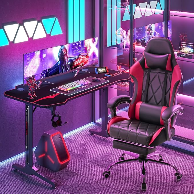 Homall Gaming Chair Computer Chair with Footrest and Massage Lumbar Support Ergonomic High Back Video Game Chair with Swivel Seat and Headrest (Red)