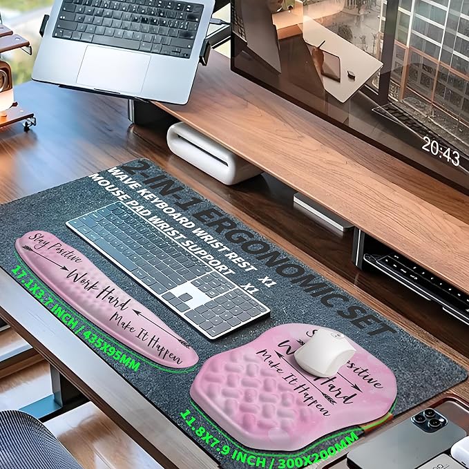 2-in-1 Ergonomic Set Wave Keyboard Wrist Rest and Massage Slope Mouse Pad Wrist Support Rebound Memory Foam for Relieve Carpal Tunnel Syndrome and Wrist Pain (Stay Positive)