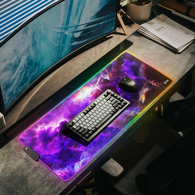 Gerlos RGB Large Gaming Mouse Pad Extended Soft LED Mouse Pad Non-Slip Rubber Base Water Resist Keyboard Pad Computer Mousepad 31.5×11.8 inches