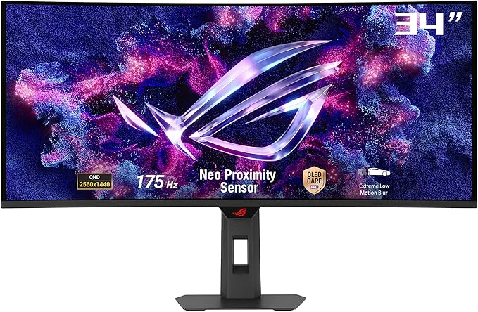 ASUS ROG Strix 34” Ultrawide QD-OLED HDR Gaming Monitor (XG34WCDG) - 3440x1440 175Hz 0.03ms OLED Care Pro True 10-bit G-SYNC Compatible DisplayWidget Extreme Low Motion Blur 3 yr Warranty