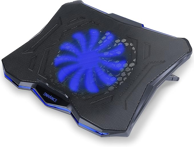 ENHANCE Cryogen 5 Gaming Laptop Cooling Pad Stand - Laptop Cooler with 7 Adjustable Height Settings &amp Dual USB Ports up to 17 inches - 1 Ultra Quiet High Performance LED Fan 800 RPM - Blue