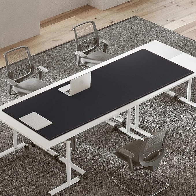 ZORESYN Extra Wide Office Desk Pad 74.8x27.6 Waterproof PU Leather Desk Mat with Non-Slip Base Large Writing Surface &amp Mouse Pad for Home Office Black