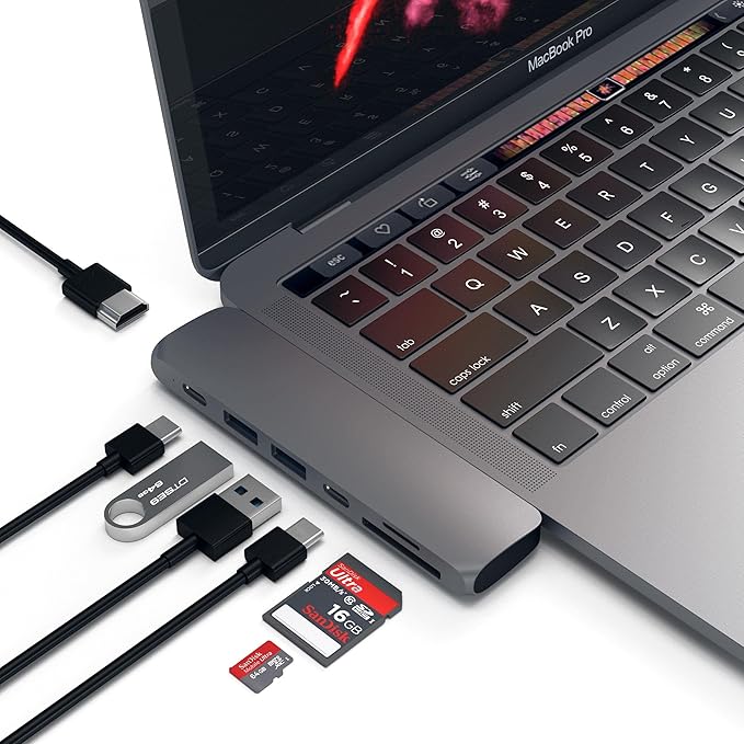 Satechi USB C Hub Adapter USBC Dongle 7 in 1 USB-C with 4K HDMI 87W PD Charging USBC Data 2 USB-A Data Micro/SD Card Readers for M5/M4/M3/M2/M1 MacBook Pro/Air - Space Gray