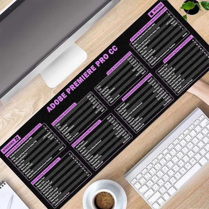 Adobe Premiere Pro CC Shortcut Cheat Sheet Mouse Mat KMH Mouse Pad for Video Editors Adobe Large Desk Mat Producer Mousepad Essential Computer Accessories for Study Work and Reference Purposes