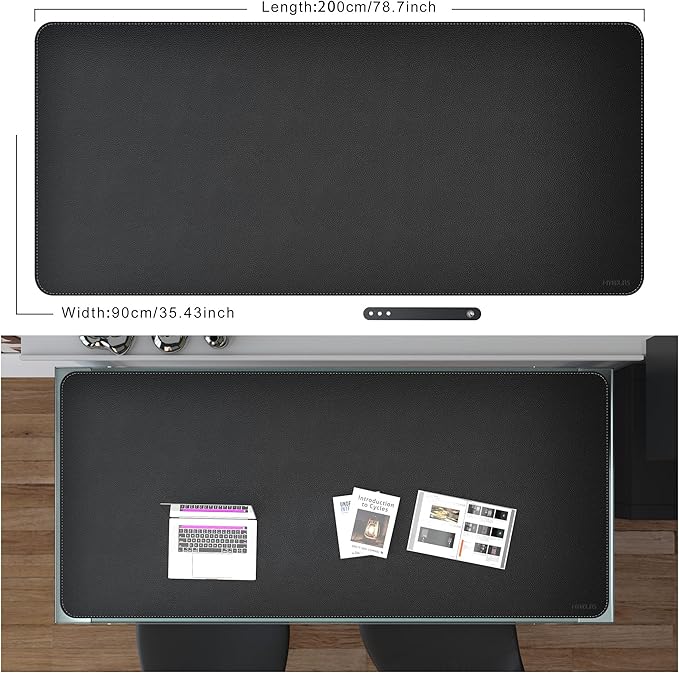 Mydours 79 x 36 Extra Large Desk Pad XXL Desk Protector Mat with PU Leather Mega Desk Blotter Mat for Office Home Dinner Full Desk Pad for Keyboard and Mouse (Black)