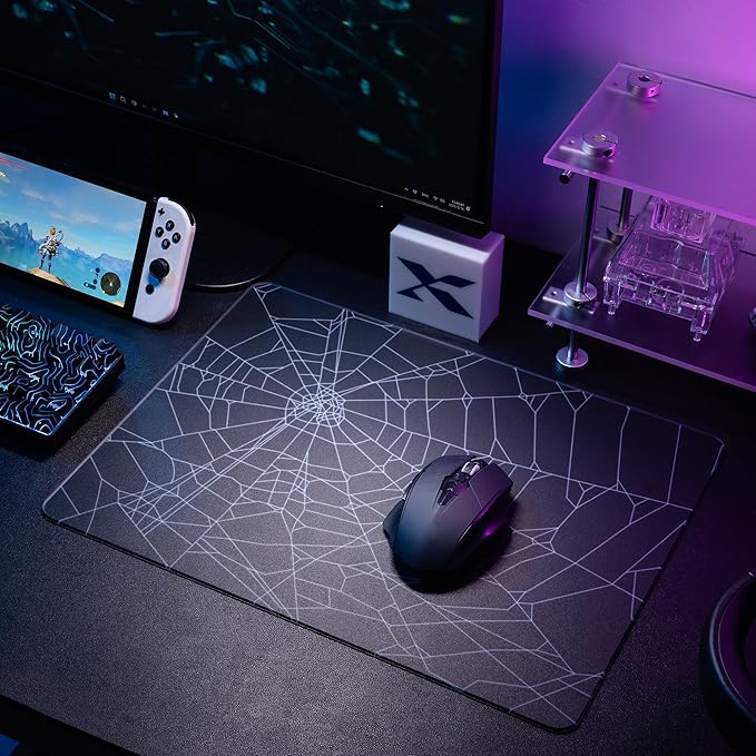 XVX Glass Mouse Pad for Gaming Black Spider Webs Hard Gaming Mousepad Professional Large Mouse Mat 410mm*310mm Special Glass Surface with Improved Precision and Speed