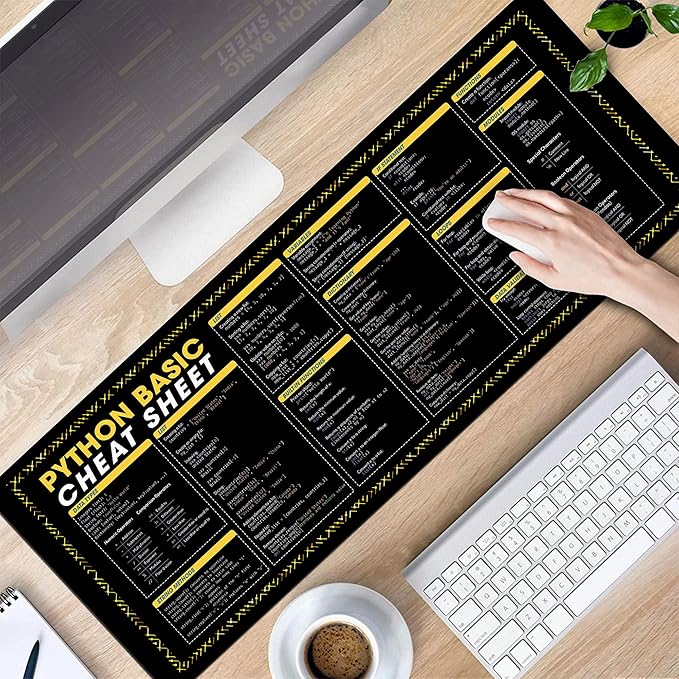 Python Basic Cheat Sheet Mouse Mat – Quick Guide for Beginners Large Mouse Mat for Coders Perfect for New Programmers Essential Computer Accessories for Study Work and Reference Purposes NVA