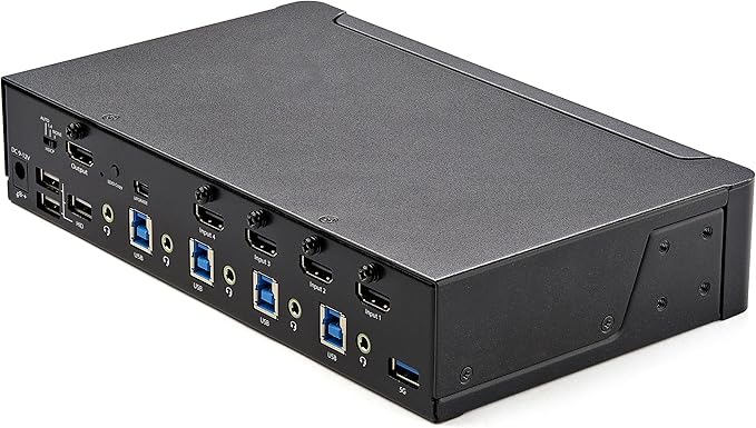 StarTech.com 4 Port HDMI KVM Switch - Single Monitor 4K 60Hz Ultra HD HDR - Desktop HDMI 2.0 KVM Switch with 2 Port USB 3.0 Hub (5Gbps) and 4X USB 2.0 HID Audio - Hotkey Switching - TAA