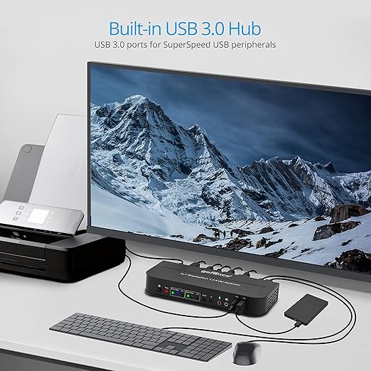 gofanco 2 Port 4K 60HZ DisplayPort KVM Switch with USB 3.0 – DisplayPort 1.4 4K @60Hz 4:4:4 HDR HDCP 2.2/1.4 USB Keyboard/Mouse USB 3.0 Hub MIC in Stereo Out IR Remote Hotkeys (KVMDP-2P)