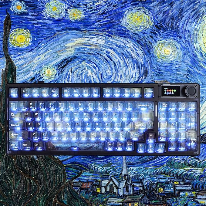 Clear Themed Keycaps 136 Keys Shine Through Keycaps PC Transparent Key Cap Cherry Profile Custom Key Caps for Mx Switches Mechanical Gaming Keyboards (Starry Night Theme)