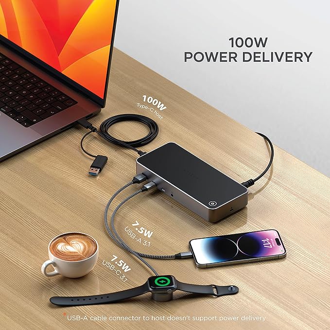 Satechi 13 in 1 Triple 4K USB C Docking Station 100W Charging 2 DP 3 HDMI 2 USB C 3 USB-A Gigabit Ethernet and Audio Jack for Mac/Windows MacBook Air/Pro M5/M4 DisplayLink Required