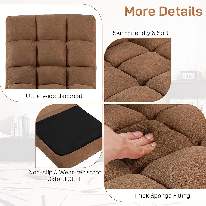 Floor Chair with Back Support Folding Chair with 6 Adjustable Position Padded Sleeper Bed Floor Gaming Chair Meditation Chair Gaming Floor Chairs for Adults (Country Rustic Tan)