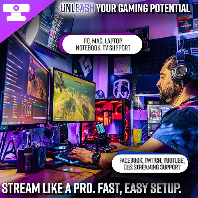 Live Video Streaming Kit (Deluxe)-for Video Call Gaming Podcast YouTube Content Creation- Includes 2k 60 FPS Webcam Professional Cardioid Microphone and LED Flat Light for Android/MAC/Windows