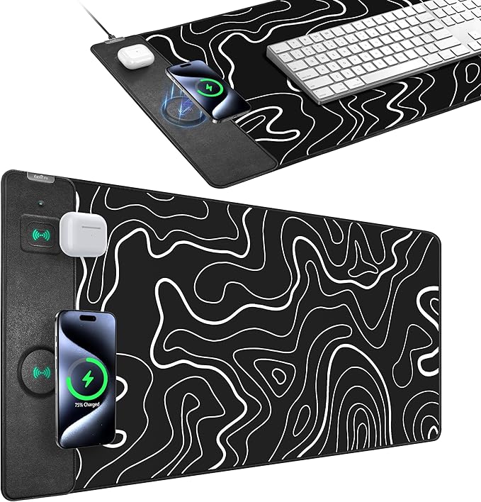 Mouse Pad with Wireless Charging Gaming Mouse Pad with Ultra-Smooth Surface Large XXL Desk Mat Non-Slip Mouse Mat Waterproof Computer Keyboard Pad for Gaming Desk Office PC 800x400x4MM Black