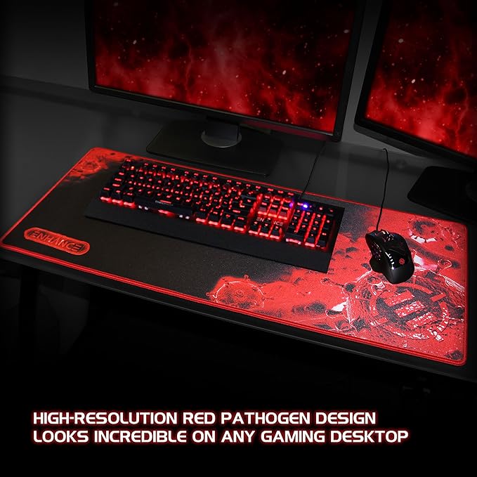 ENHANCE Extended Large Gaming Mouse Pad - XL Mouse Mat (31.5 x 13.75) Anti-Fray Stitching for Professional eSports with Low-Friction Tracking Surface and Non-Slip Backing - Red