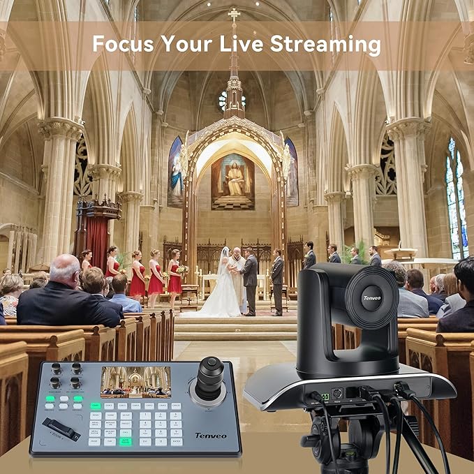 Tenveo PTZ Camera and Controller Bundle/Kits - 30X AI Auto Tracking PTZ Camera with SDI/HDMI/USB3.0/LAN(PoE) and PTZ Controller Joystick Keyboard for Church Worship Live Streaming Conference